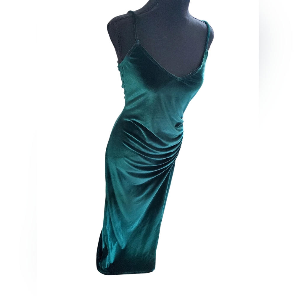 Sexy Reformation One Shoulder Teal Velvet Dress Size M - Picture 9 of 11